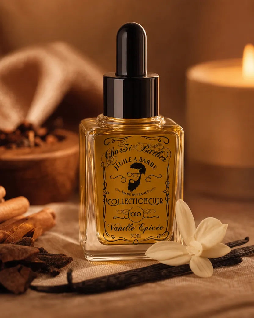 Huile à barbe parfum Vanille Épicée Char3i Barber