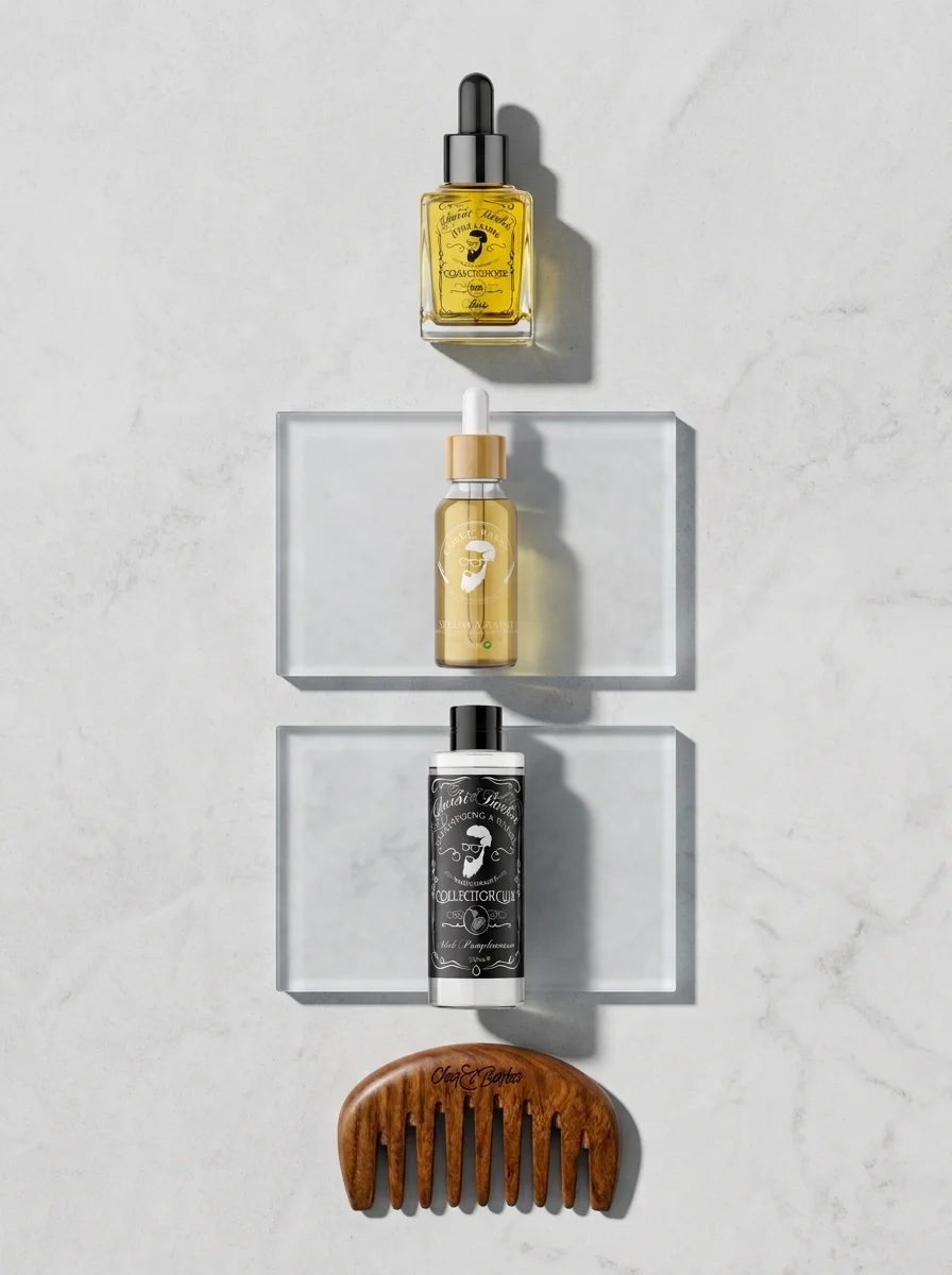 Collage diagnostic Char3i Barber : huile, sérum, shampoing et peigne