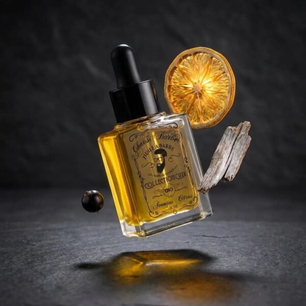 ZAYT, huile à barbe, senteur Aventus Citrus : le flacon et ses matières